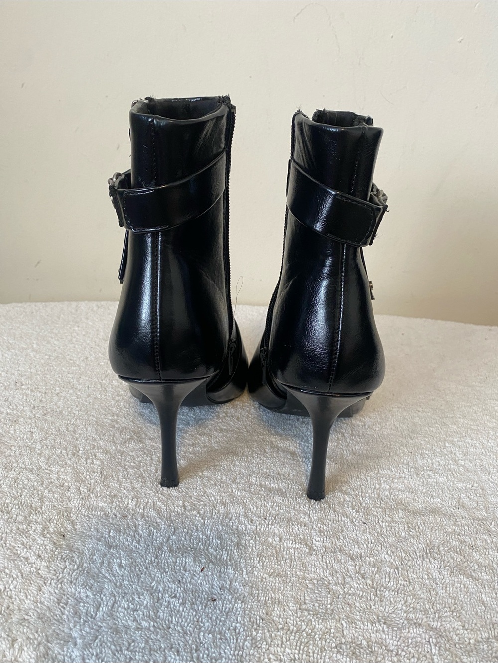 Black Pointed-Toe Ankle Boots with Buckle Strap - Picture 4 of 5
